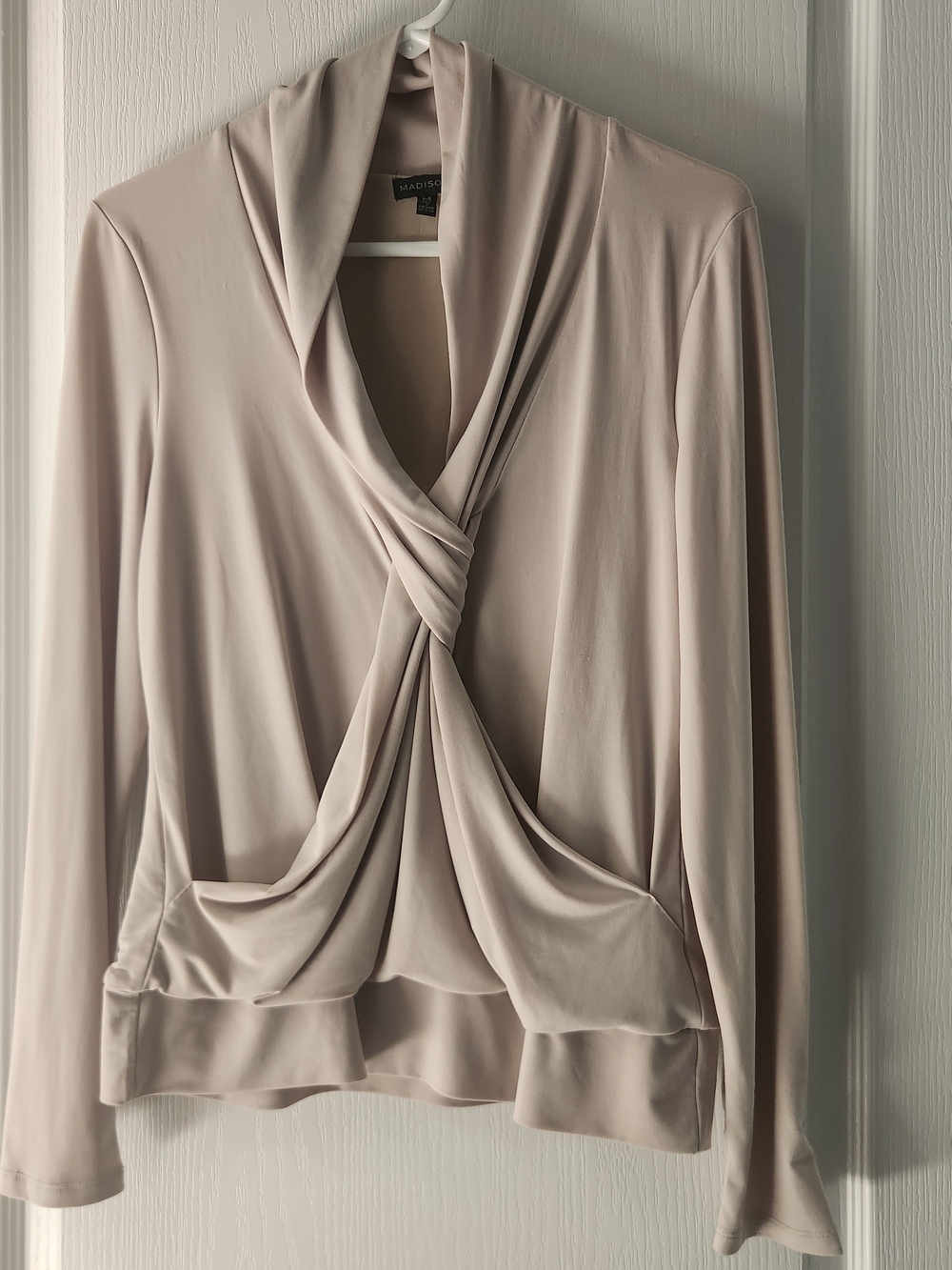 Madison Taupe Twist-Front Long Sleeve Top